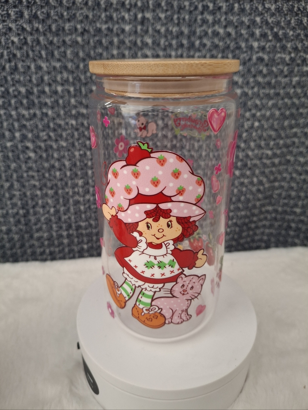 16oz Strawberry Shortcake Glass Tumbler with Bamboo Lid, Straw